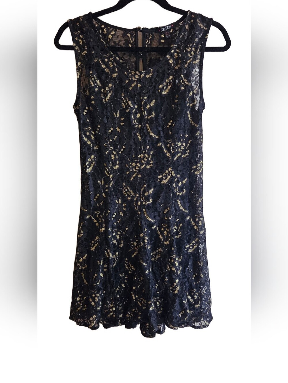 BeBop Black Lace & Gold Accent Sleeveless Dress Size L